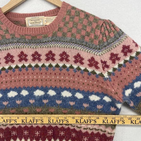 MOUSSIE Sweater 38 CatsWool Blend 70s Susan Brisol Jacquard Floral Jumper VTG HK - Picture 13 of 14